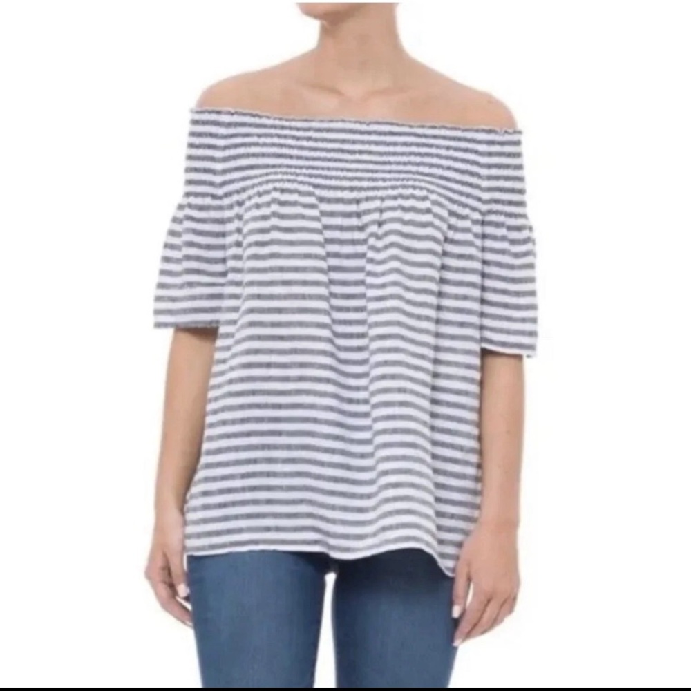 C&C California Striped Linen Seersucker Babydoll Blouse size small